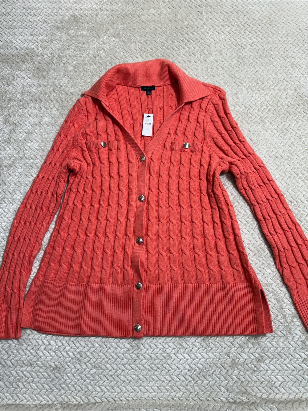 Talbots Coral Cable-Knit Button Cardigan